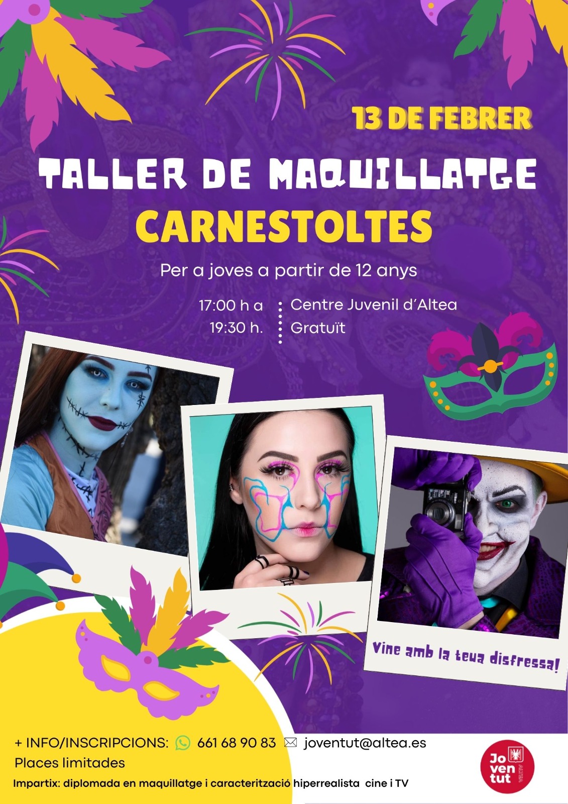 La Regidoria de Joventut organitza un Taller de Maquillatge de Carnestoltes