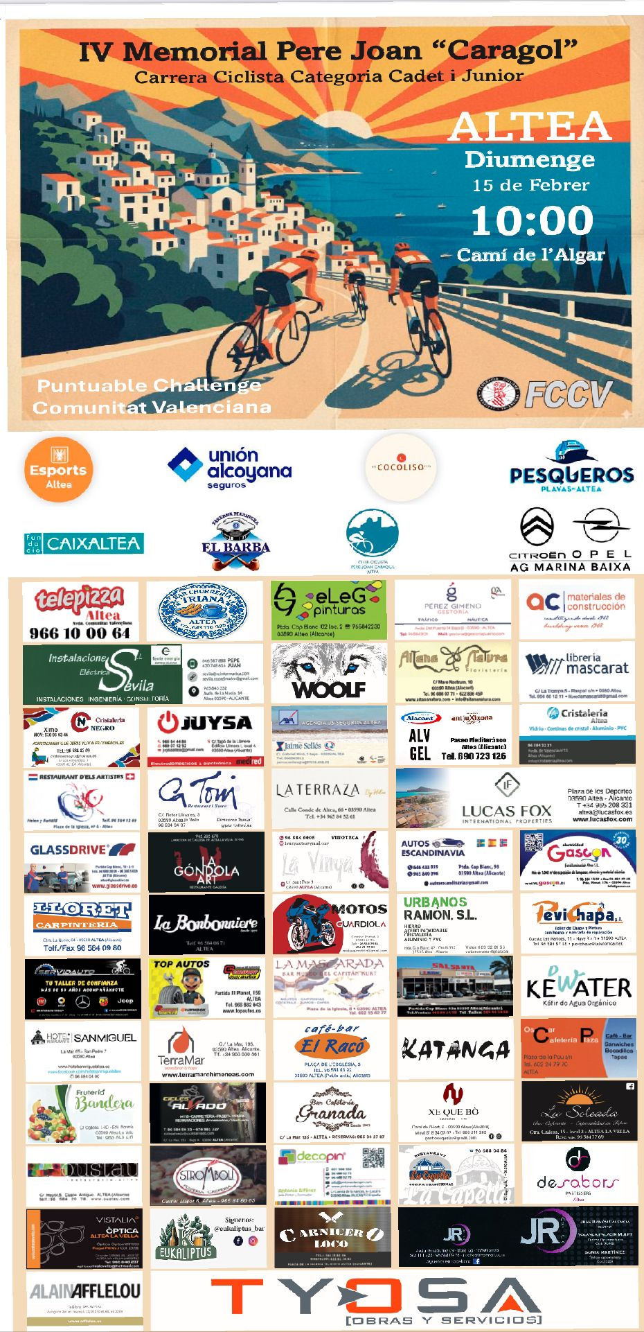 Altea reuneix este diumenge a més de 300 ciclistes en el IV Memorial Pere Joan Caragol