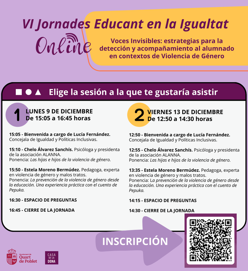 Cartel. VI Jornades Educant en la Igualtat Casa de la Dona Quart de Poblet 1.png